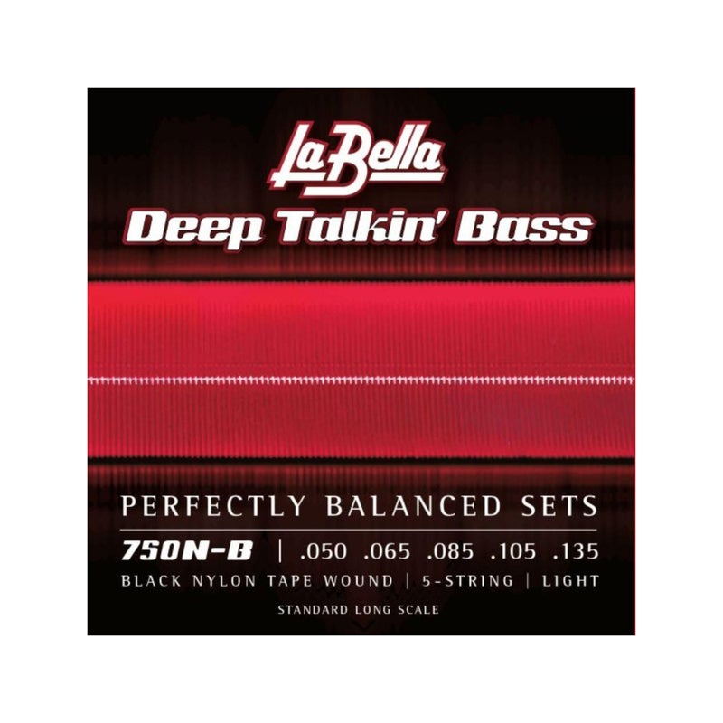 La Bella 750N-B Deep Talkin Brass Black Nylon Tape Wound 5-String, Light Standard Long Scale 50-135